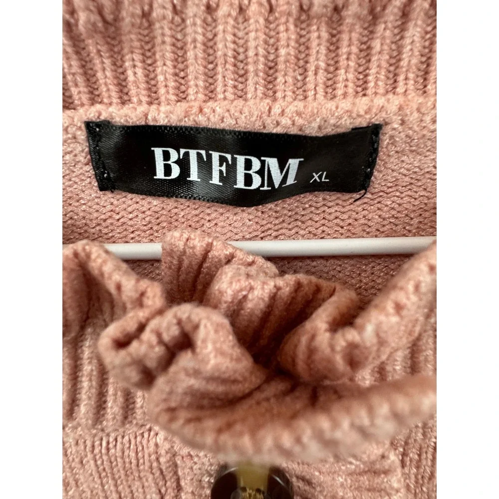 BTFBM Sweater‎ Womens XL Pink Ruffle Henley Coquette Twee Cottagecore Knit